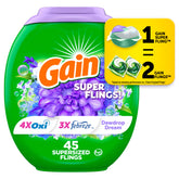 Gain Super Flings Dewdrop Dream pack front for easy loading and fresh laundry.