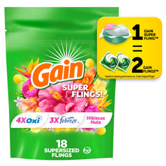 Gain Super Flings Hibiscus Hula pacs front view for easy cleaning and fragrance