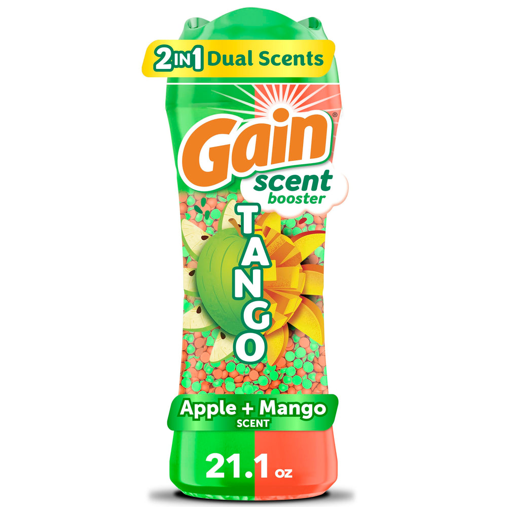 Gain Tango dual scent beads bottle for easy, long-lasting laundry fragrance.