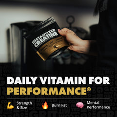 GAINS IN BULK Creatine powder shown in a shaker ready for pre-workout use.