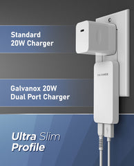 Galvanox charger with folded prongs ready to tuck into a purse or pocket.