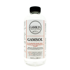Gamblin Gamsol solvent bottle 16 oz for thinning oil colors safely.