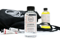 Gamblin Gamsol in a studio setup for thinning oil colors efficiently.