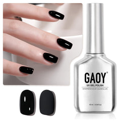GAOY Black Gel Nail Polish bottle ready for at-home manicure with a deep black finish.
