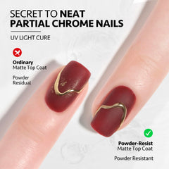 GAOY chrome powder detail swatches showing powder-resist matte finish