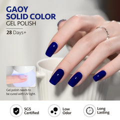 GAOY Deep Blue gel nail polish with glossy top coat finish