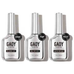 GAOY Gel Top Coat bottle showing a glossy, glass-like finish for long-lasting shine.