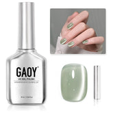 GAOY green glassy cat eye gel polish magnet closeup shows customizable patterns for chic nails.