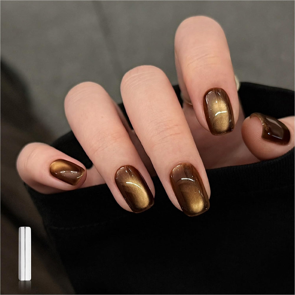 GAOY Jelly Brown Cat Eye Gel Polish close-up showing magnet-created cat-eye pattern.