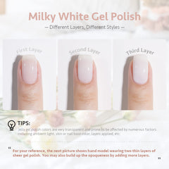 GAOY Milky White gel polish swatch layer shows buildable nude color.