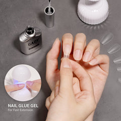 GAOY Nail Glue Gel under UV lamp highlights 60-second cure for a clean set