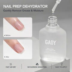 GAOY nail primer bottle close-up improves polish adhesion.