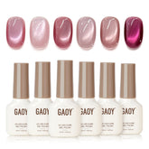 GAOY Pink Cat Eye gel nail polish set with six colors for a chic Valentine's look