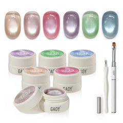 GAOY Sheer Silk Cat Eye Gel Polish set with six colors for shimmering nails.