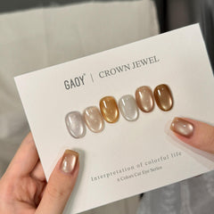 GAOY six-color gel polish bottles show holographic shimmer finish