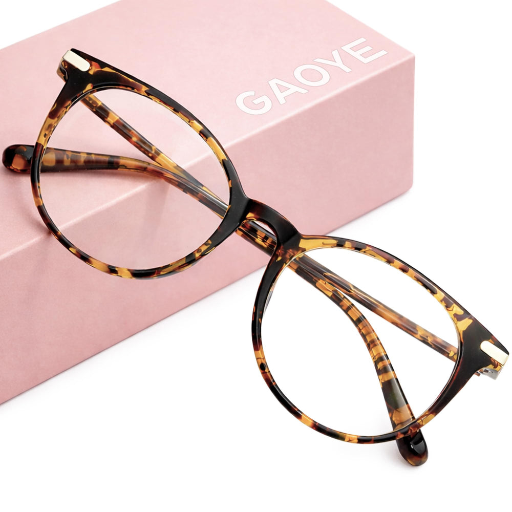 Gaoye Tea Leopard blue light glasses front view reduce screen glare while stylish