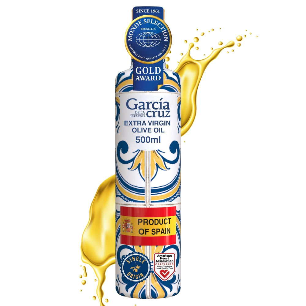 García De La Cruz 1872 bottle front—premium EVOO for finishing dishes