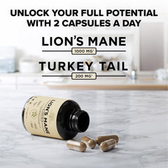 Garden of Herbz Lions Mane Turkey Tail ingredients panel close-up with 10-to-1 extract