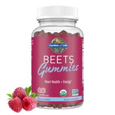 Garden of Life BEETS Gummies raspberry bottle showing heart-healthy and energy-supporting formulation