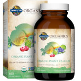 Garden of Life calcium bottle close-up shows organic ingredients and transparent labeling for daily supplementation.