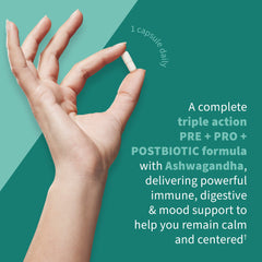 Garden of Life Calm probiotic-ashwagandha blend illustration with botanicals for calm support.