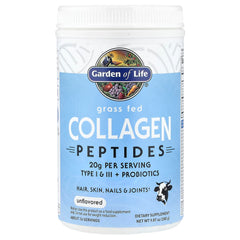 Garden of Life collagen provides 18g protein per serving for hair and nails