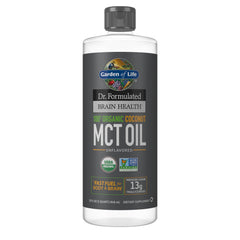 Garden of Life Dr. Formulated Brain Health MCT Oil bottle front for quick energy for body and mind.