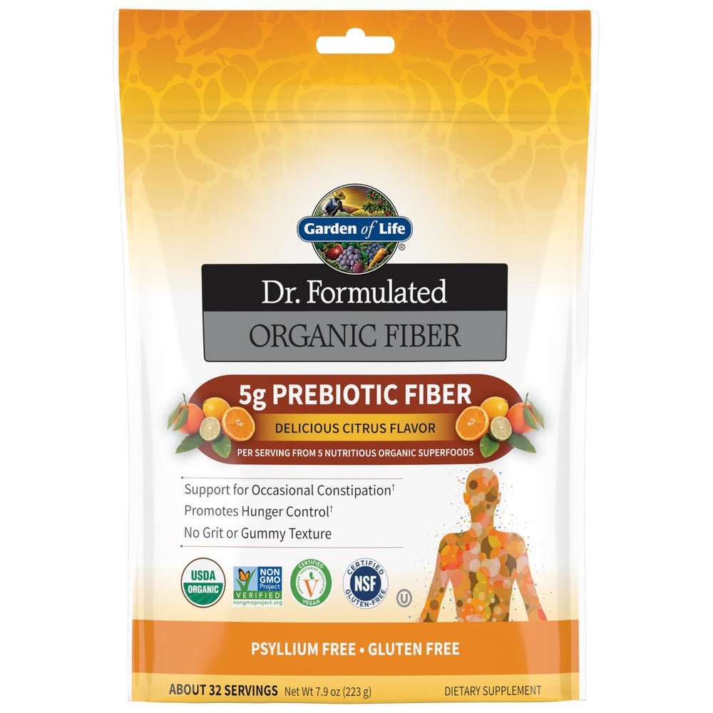 Garden of Life Dr. Formulated Organic Fiber Powder citrus jar for daily prebiotic support