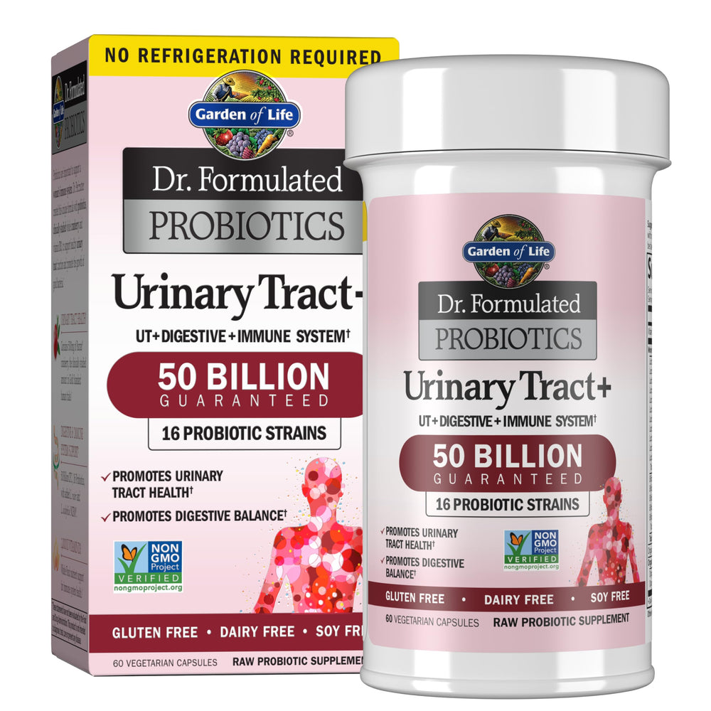 Garden of Life Urinary Tract+ bottle with 60 vegetarian capsules for daily probiotic support