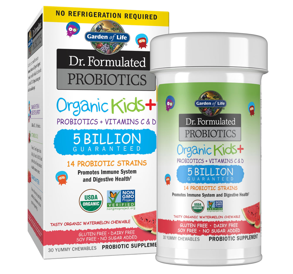 Garden of Life Kids+ Watermelon chew bottle supports gut balance and immune wellness