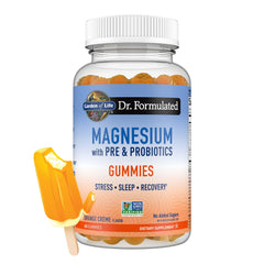 Garden of Life magnesium citrate gummies orange-cream bottle on countertop for daily routine