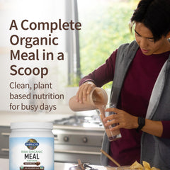 Garden of Life meal replacement shakes chocolate powder bag showing 20g protein per serving.
