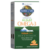 Garden of Life Minami Algae Omega-3 bottle showing 60 mini softgels for daily DHA