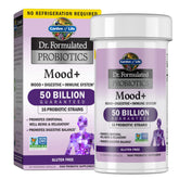 Garden of Life Mood+ bottle label highlights 50 Billion CFU for mood and digestion