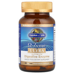 Omega-Zyme Ultra label close-up showing vegetarian and gluten-free notes