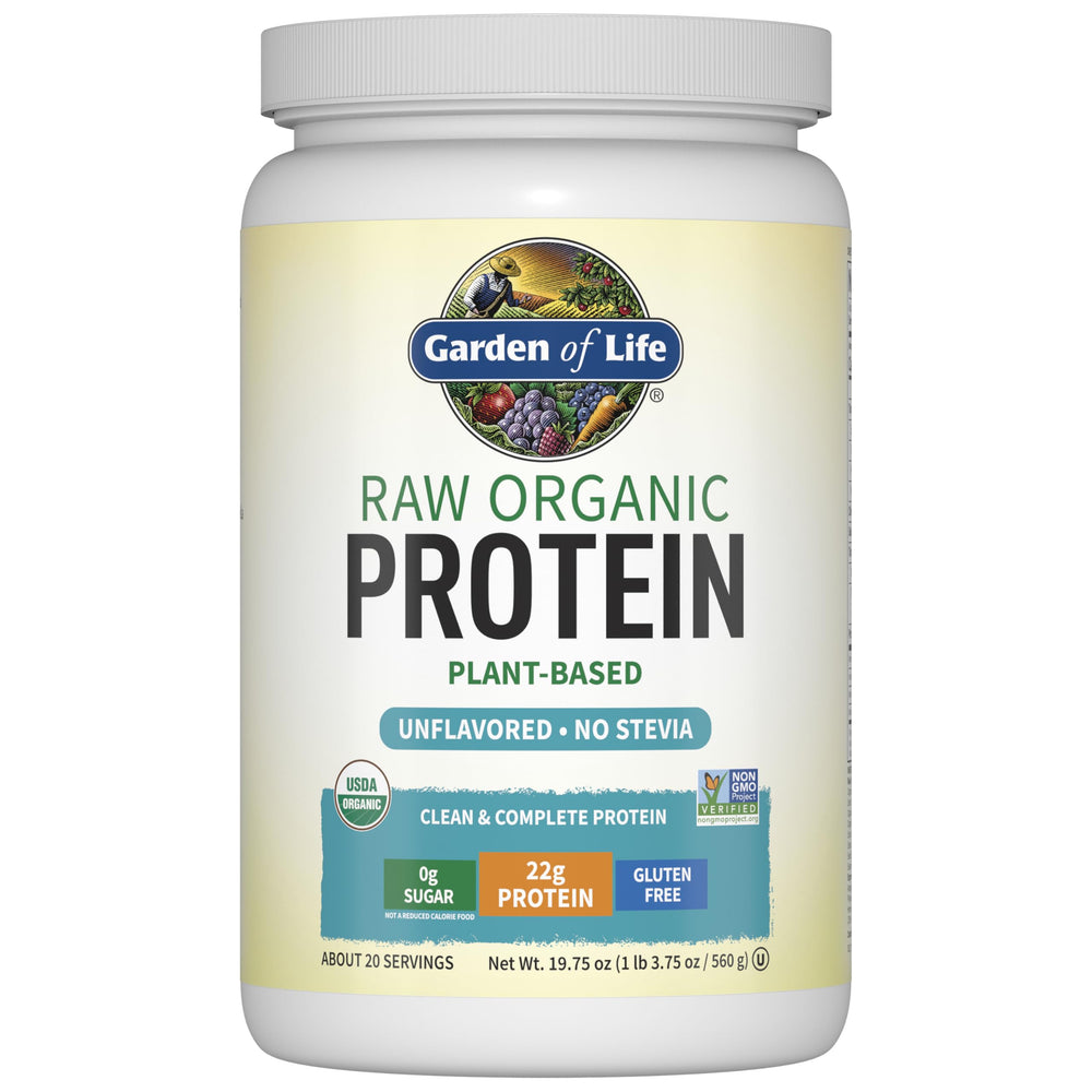 Garden of Life Organic Vegan Protein Powder bottle with scoop for quick, high-protein shakes.