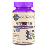Garden of Life Organics Elderberry Gummies pack shot showing family-friendly immune support.