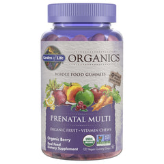 Garden of Life Organics Prenatal Gummies berry bottle supports daily prenatal nutrition.