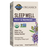 Garden of Life Organics Sleep Well bottle shows organic vegan tablets for nightly relaxation