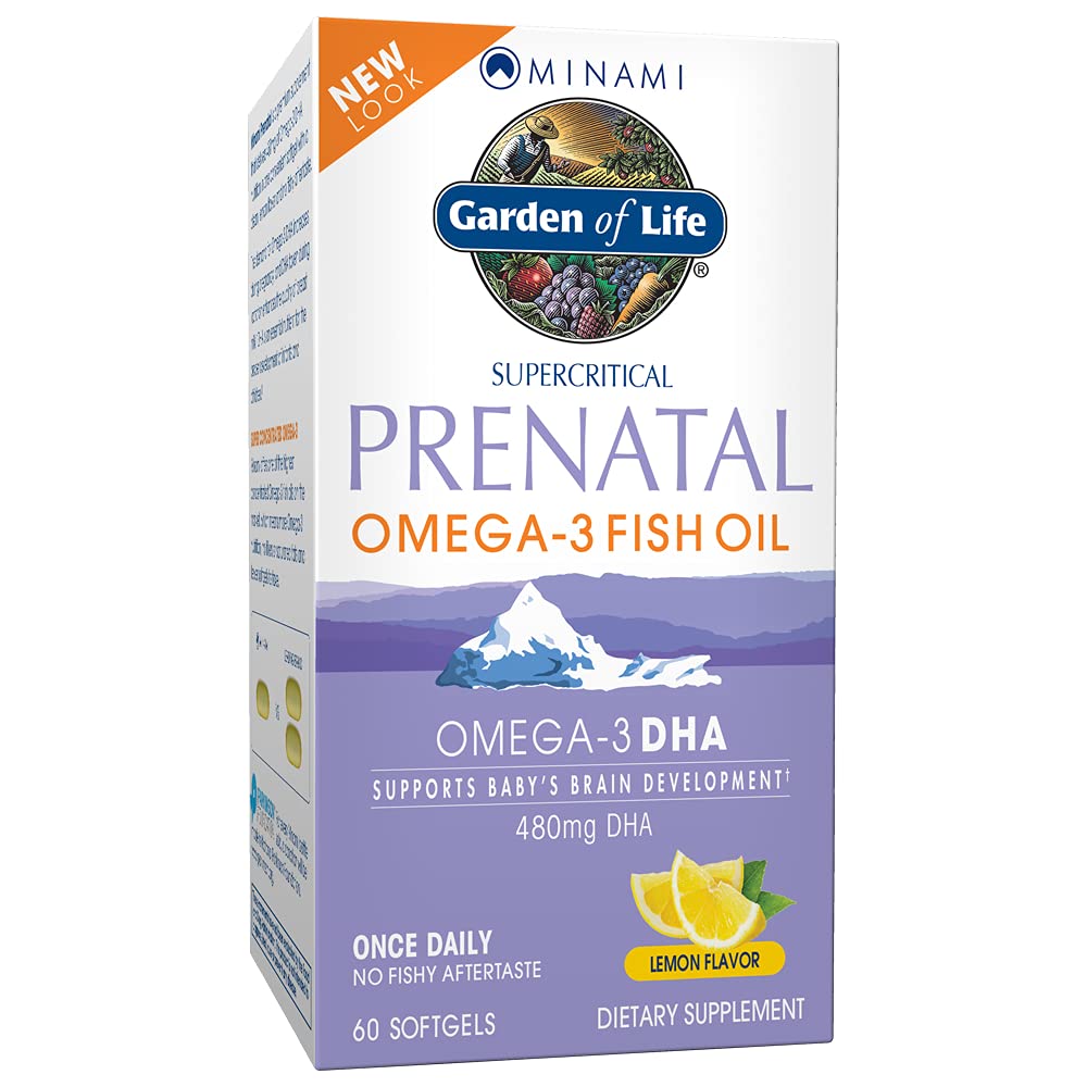Garden of Life Prenatal DHA bottle front showing lemon flavor and easy daily use.