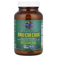 Garden of Life Raw Calcium capsules close-up emphasizing plant-based sourcing.