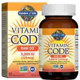 Garden of Life RAW D3 bottle front showing whole-food blend for daily immune support.