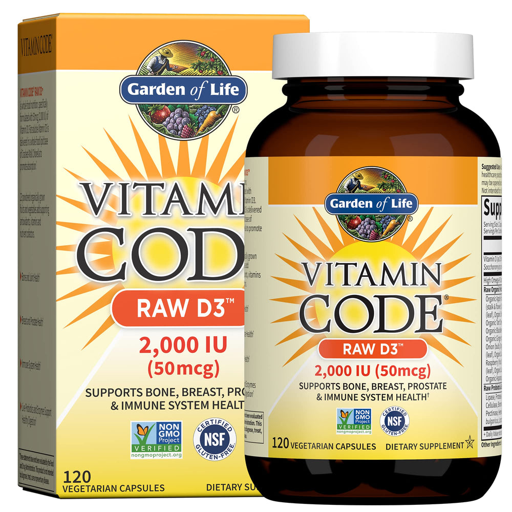 Garden of Life RAW Vitamin D3 bottle front view highlighting whole-food D3 benefits