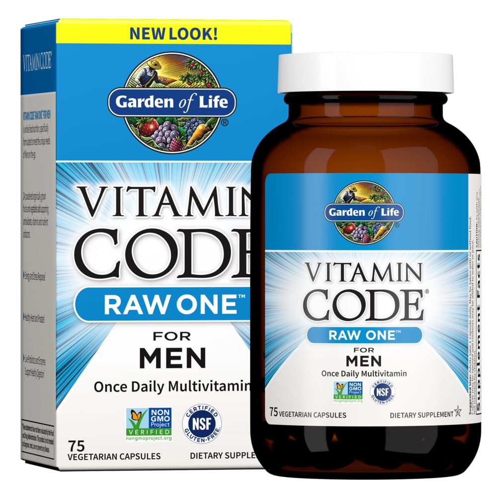 Garden of Life RAW ONE for Men bottle being poured for daily energy support