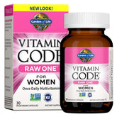 Garden of Life RAW ONE for Women bottle label showing whole-food multivitamin for daily energy