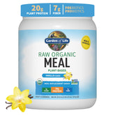 Garden of Life Raw Organic Meal vanilla powder canister highlighting protein-packed meal replacement