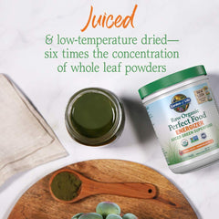 Garden of Life Energizer powder scoop indicates fast-dissolving greens