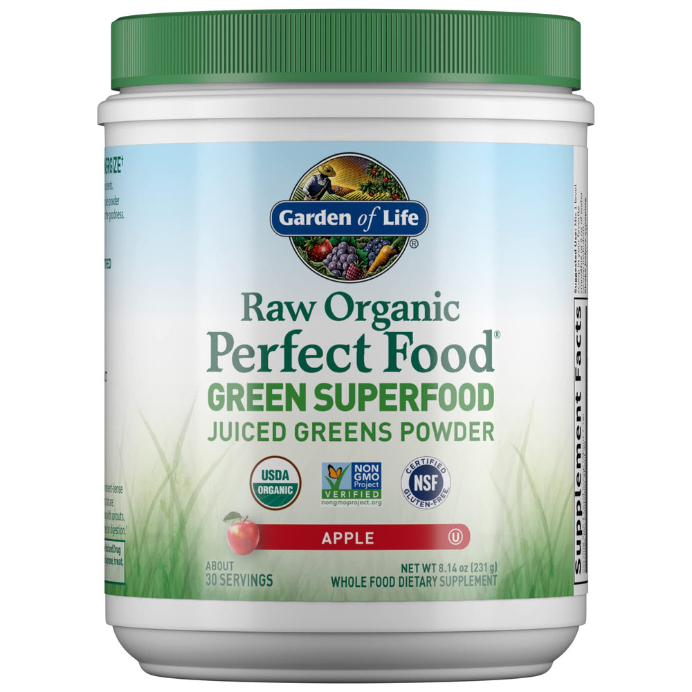 Garden of Life Raw Organic Perfect Food apple bottle ready to pour for daily greens