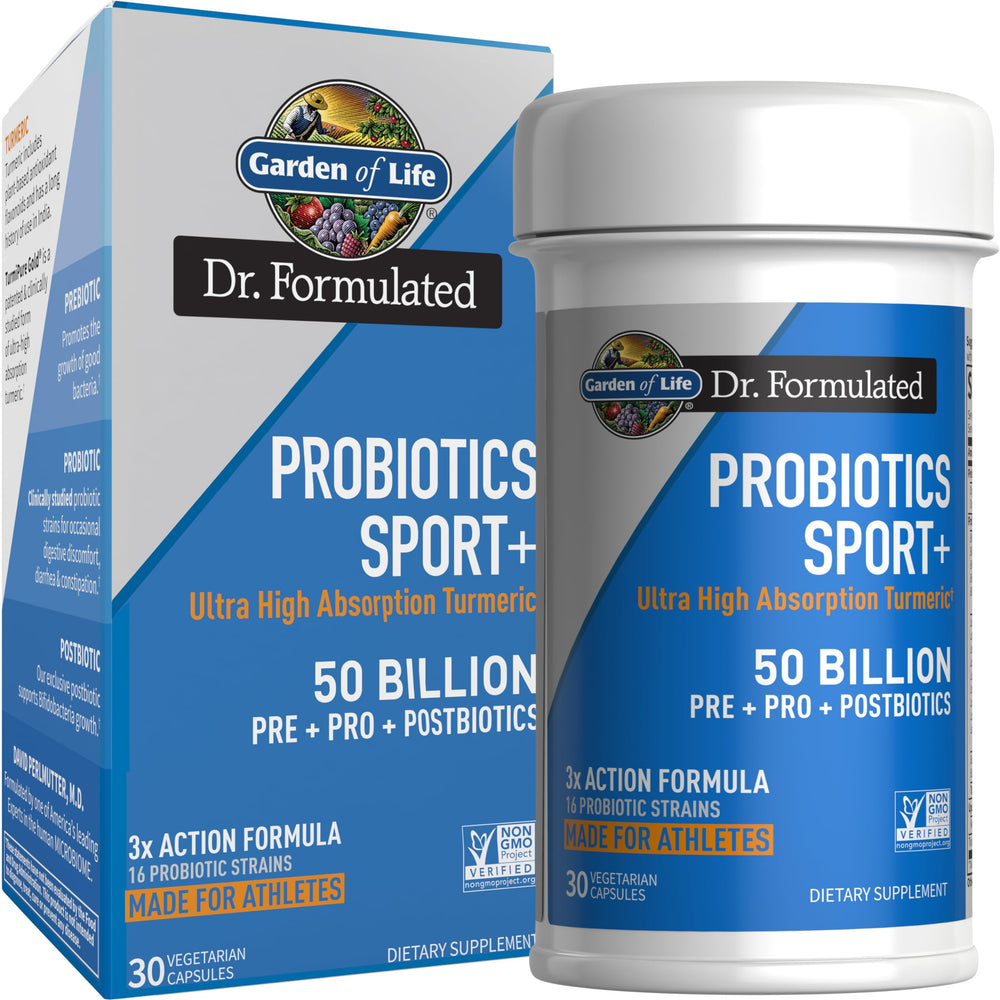 Garden of Life Sport Probiotics bottle with capsules for daily gut health support.