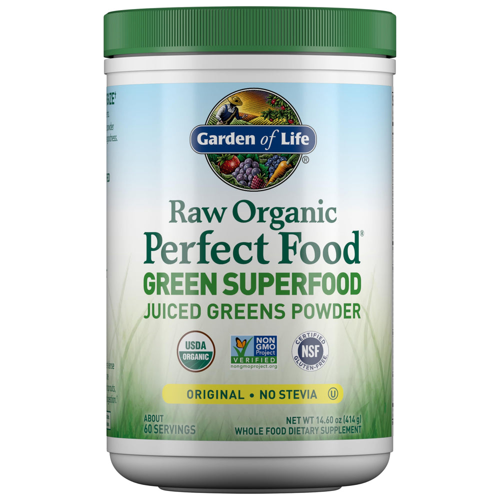 Garden of Life Super Greens bottle for daily nutrition and energy.